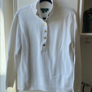 Ralph Lauren Sweater, Funnel Neck, 100% Cotton. Snap Neckline. Ribbed trim. GUC